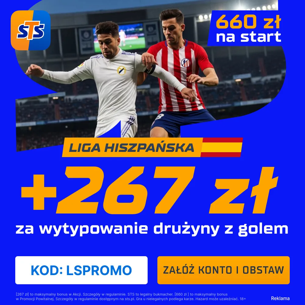 267 zł za wytypowanie drużyny z golem w meczu Sevilla - Real Madryt od STS