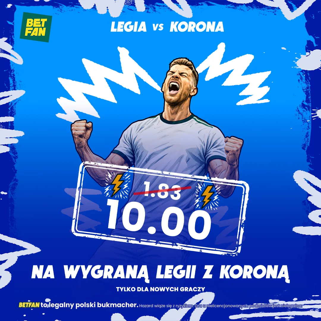 BETFAN: Kurs 10.0 na wygraną Legii Warszawa z Koroną Kielce