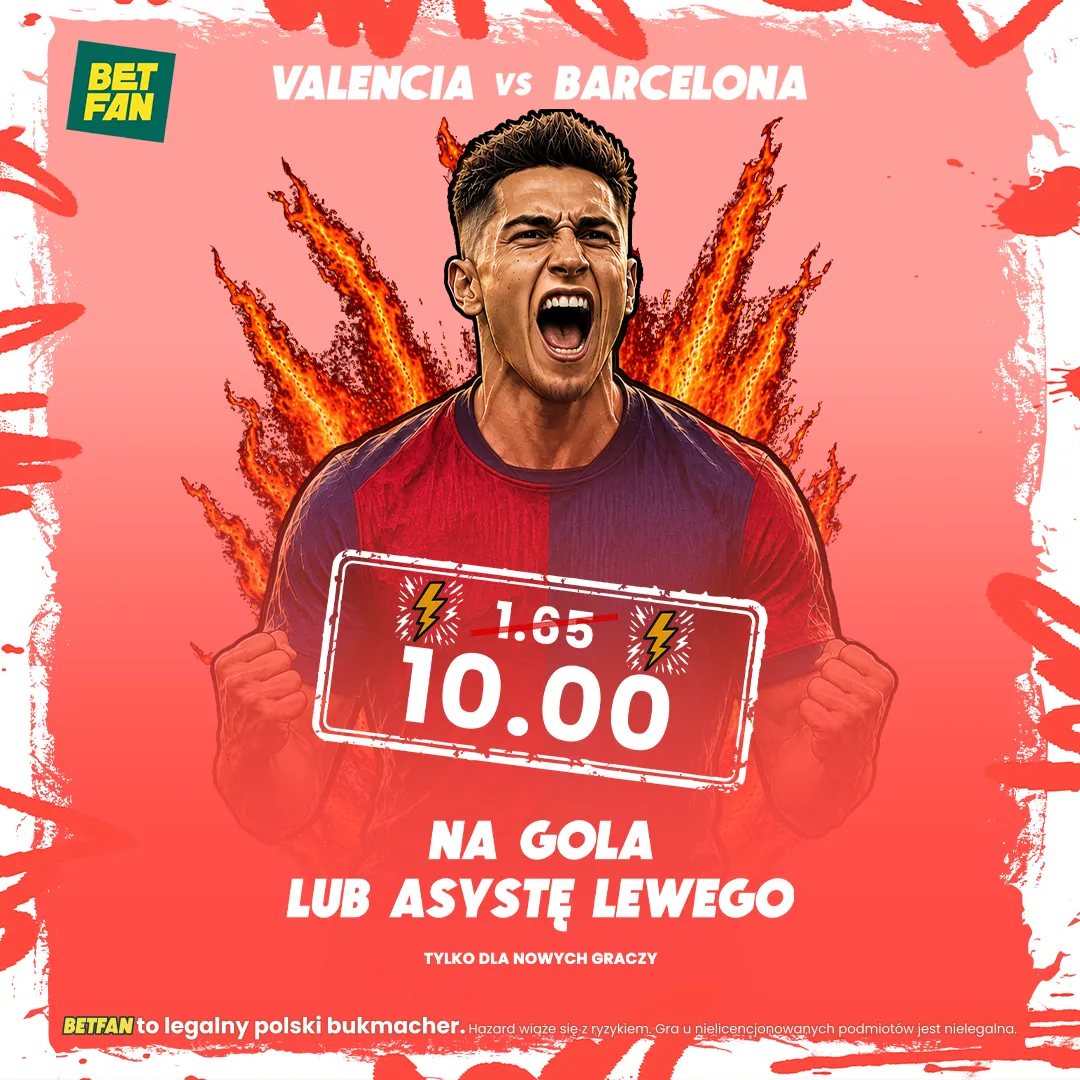BETFAN: Kurs 10.00 na gola lub asystę Roberta Lewandowskiego w meczu Valencia – FC Barcelona