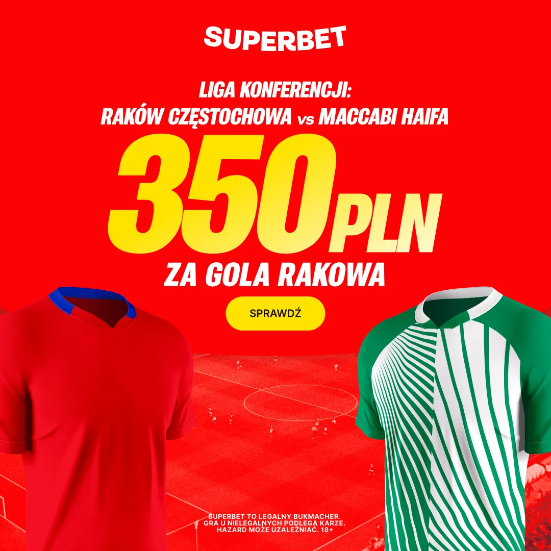 Bonus 350 PLN za gola Rakowa Częstochowa w meczu z Maccabi Haifa w Superbet