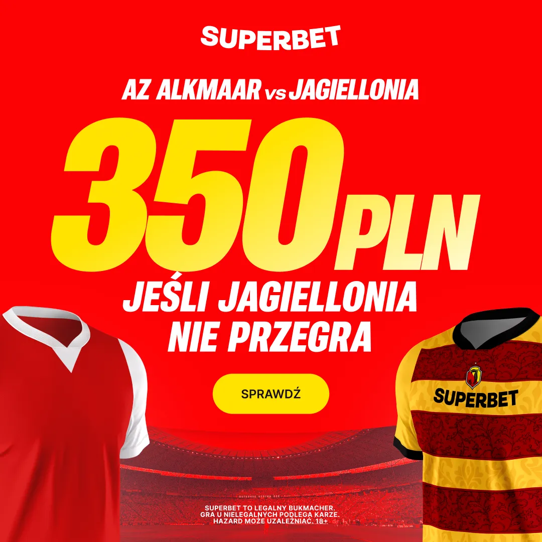 Bonus 350 PLN za wygraną lub remis Jagiellonii Białystok w meczu z AZ Alkmaar od Superbet