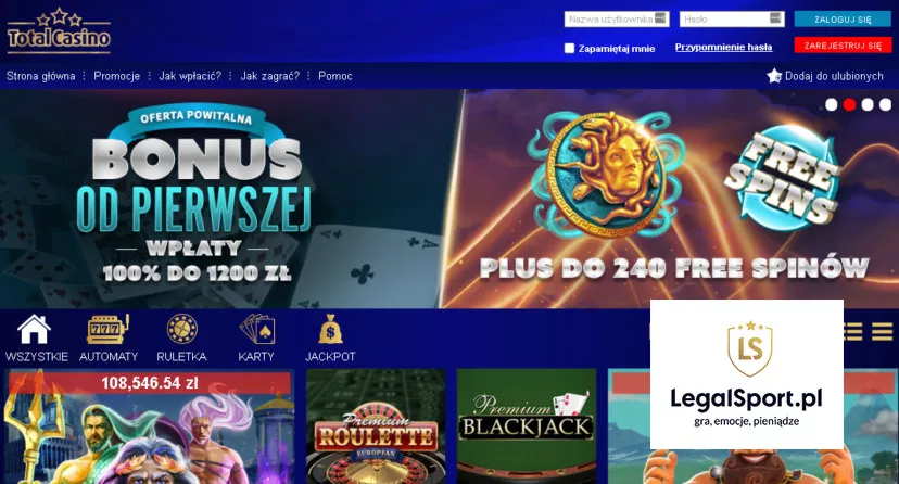 Bonusy kasynowe w legalnym TotalCasino bez wpłaty i bez kodu promocji