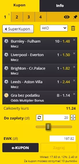 Fortuna - przykładowy kupon pod freebet