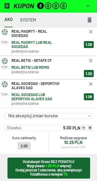 Tutaj przykładowy kupon, który może posłużyć pod freebet