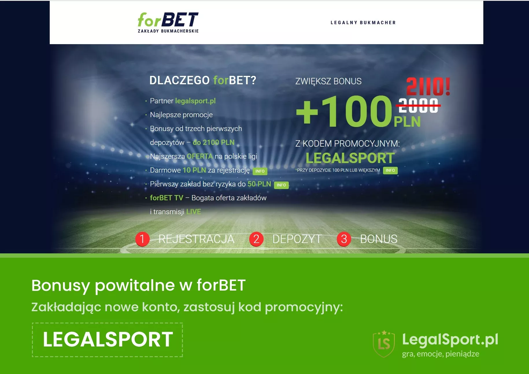 Baner z bonusem powitalnym forBET + kod promocyjny do max. promocji.