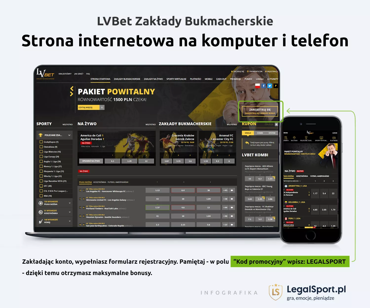 Wersja na komputer stacjonarny i telefon - rejestracja u bukmachera LV BET