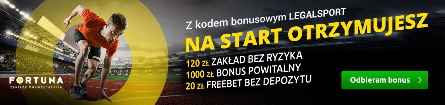 Grafika z biegaczem - bonus na start w Fortuna Zakłady Bukmacherskie Online