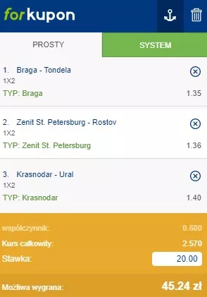 Przykładowy kupon pod pakiet powitalny od forBET