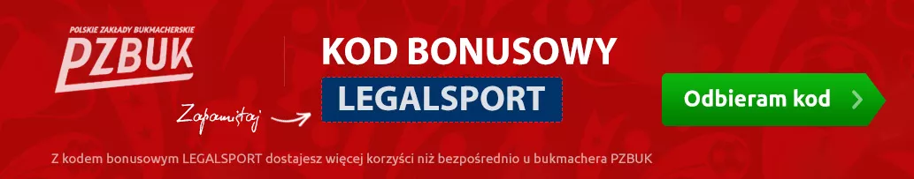 Czerwony baner z kodem do bonusu Polskich Zakładów Bukmacherskich - legalnego bukmachera