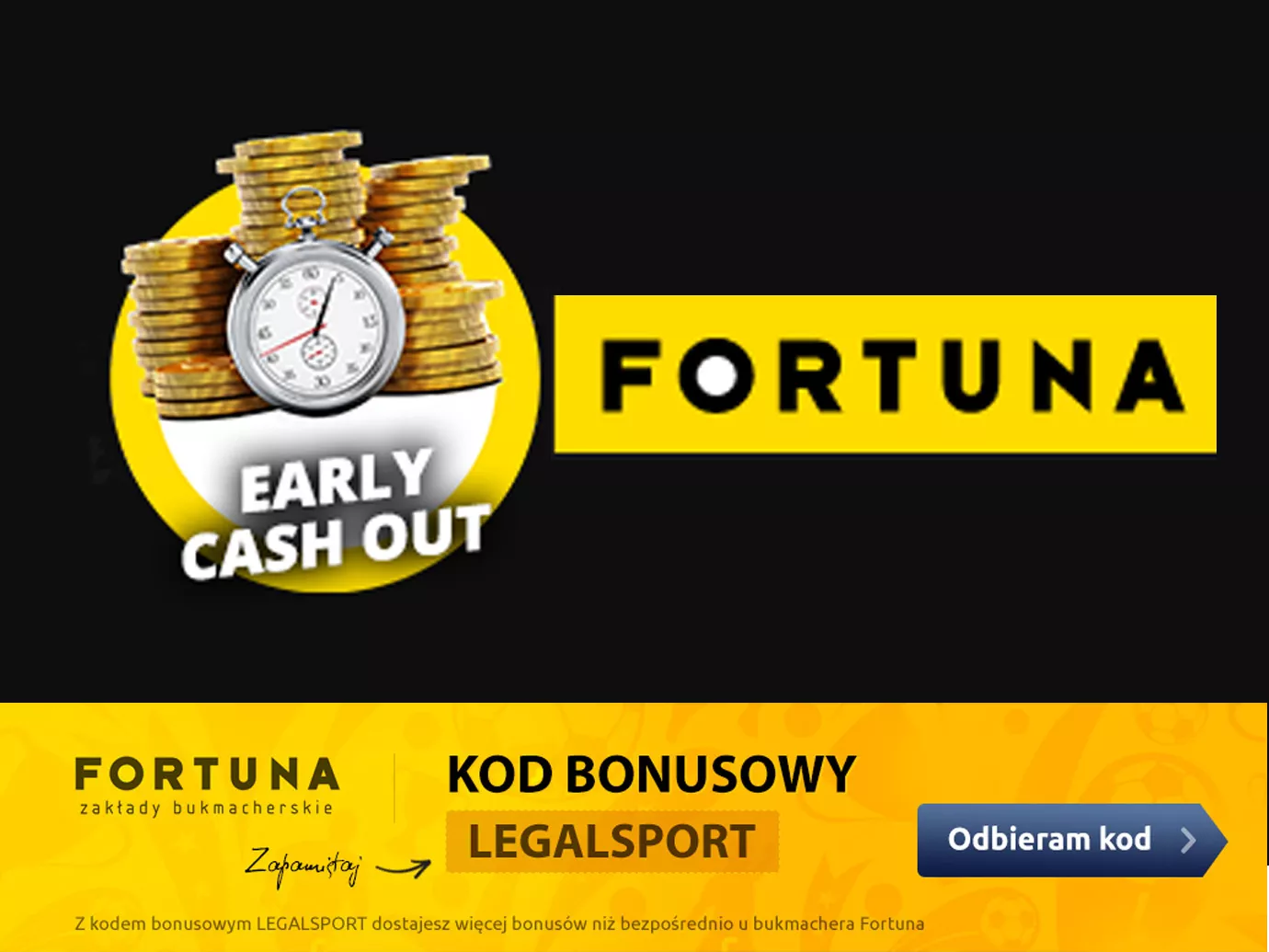 Early cashout Fortuna - możliwość wcześniejszego rozliczenia kuponu internetowego