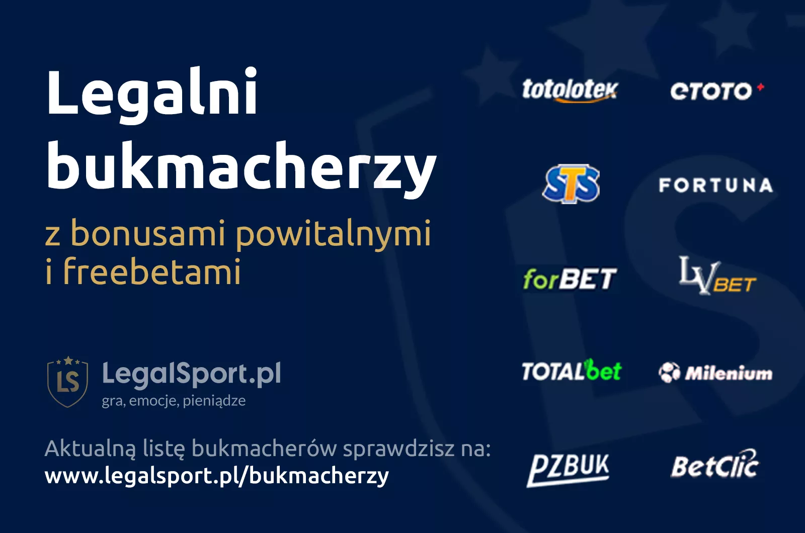 Prezentacja pokazująca listę legalnych bukmacherów z bonusami powitalnymi z kodem