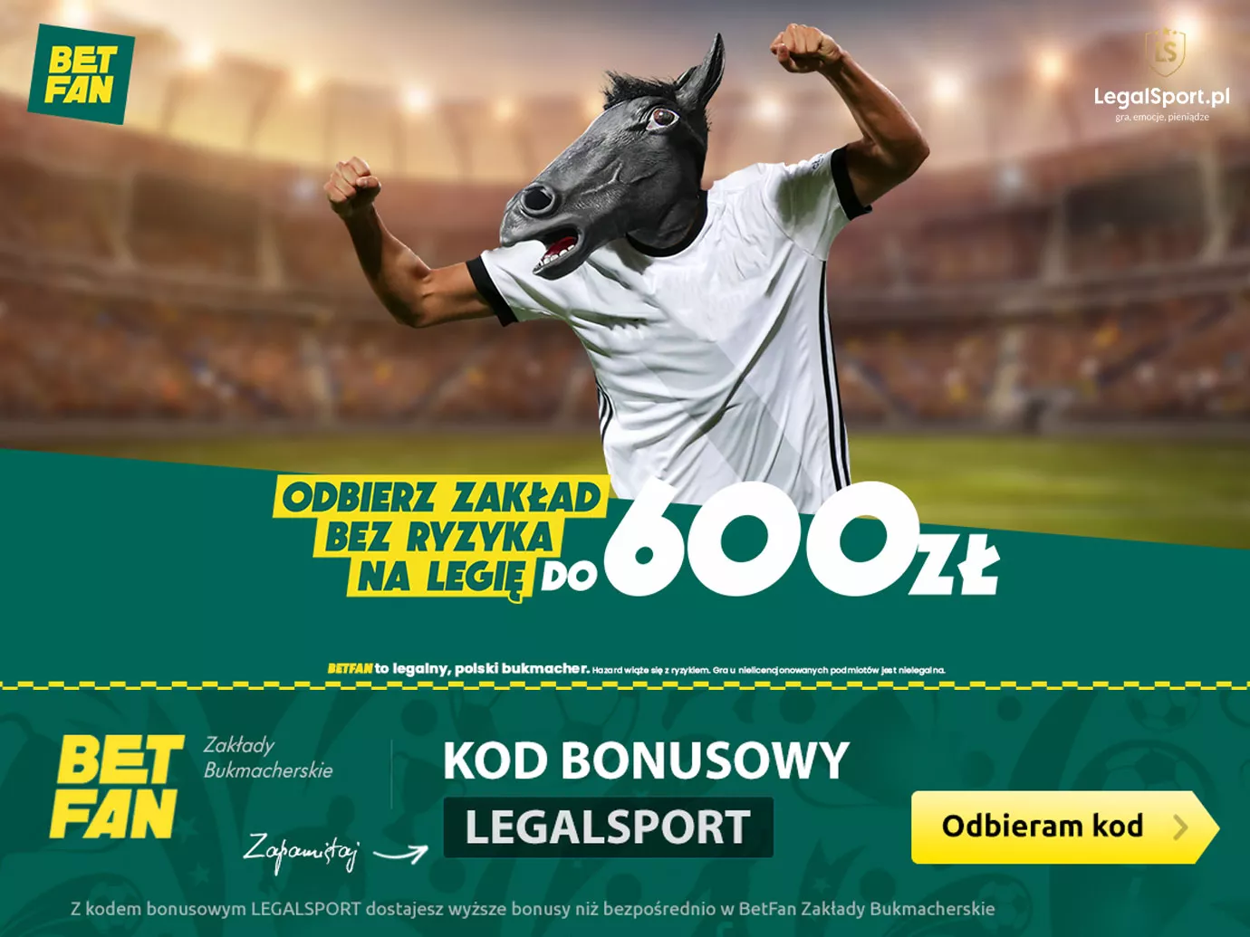 600 PLN w zakładzie bez ryzyka na Legię