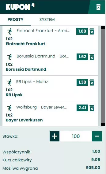 Darmowy zakład na Bundesligę / Serie A w BETFAN - przykładowy kupon