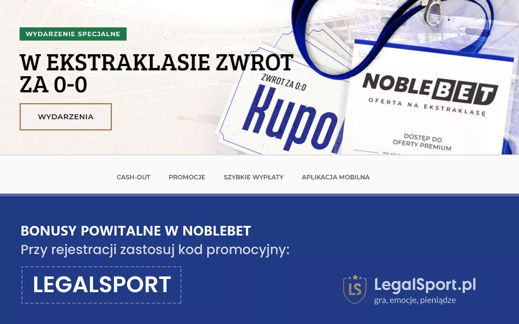 Promocja bukmacherska i bonus na ekstraklasę w NobleBET Zakłady Bukmacherskie | Kod promocyjny + premia