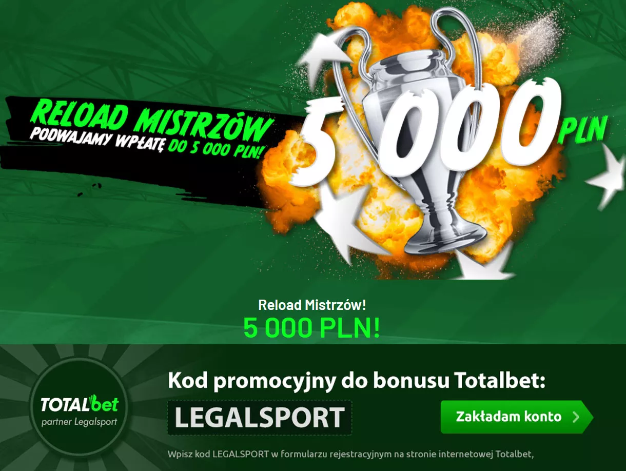 Bonus reload na Ligę Mistrzów nie wymaga kodu promocyjnego