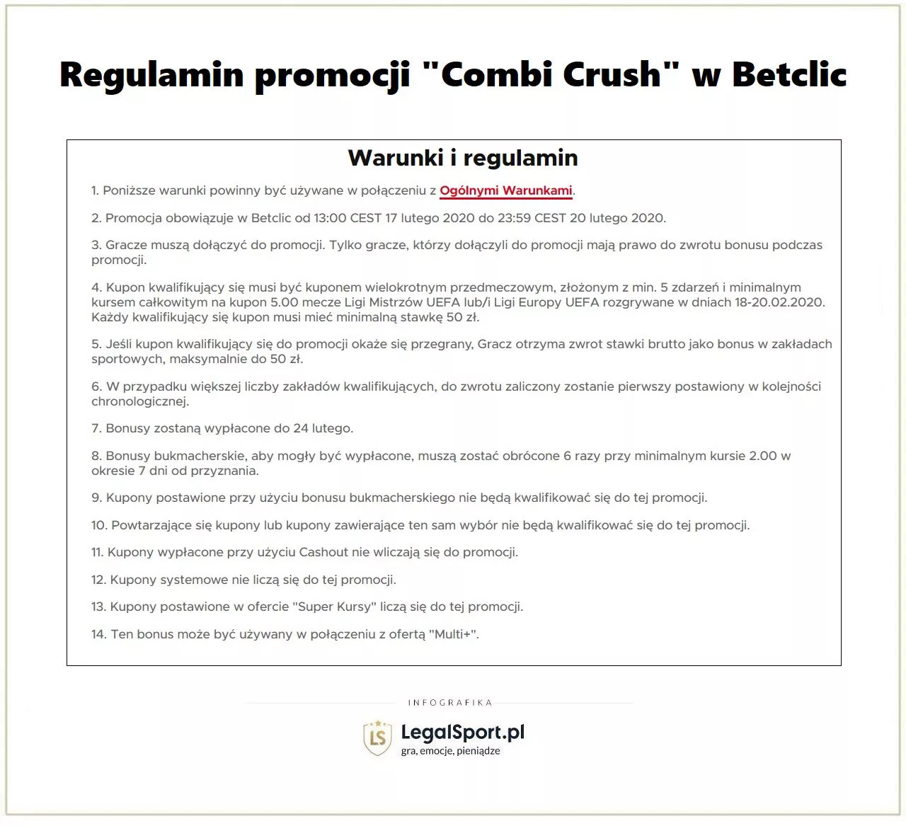 Regulamin i zasady promocji na Ligę Mistrzów i Ligę Europy (COMBI CRUSH)