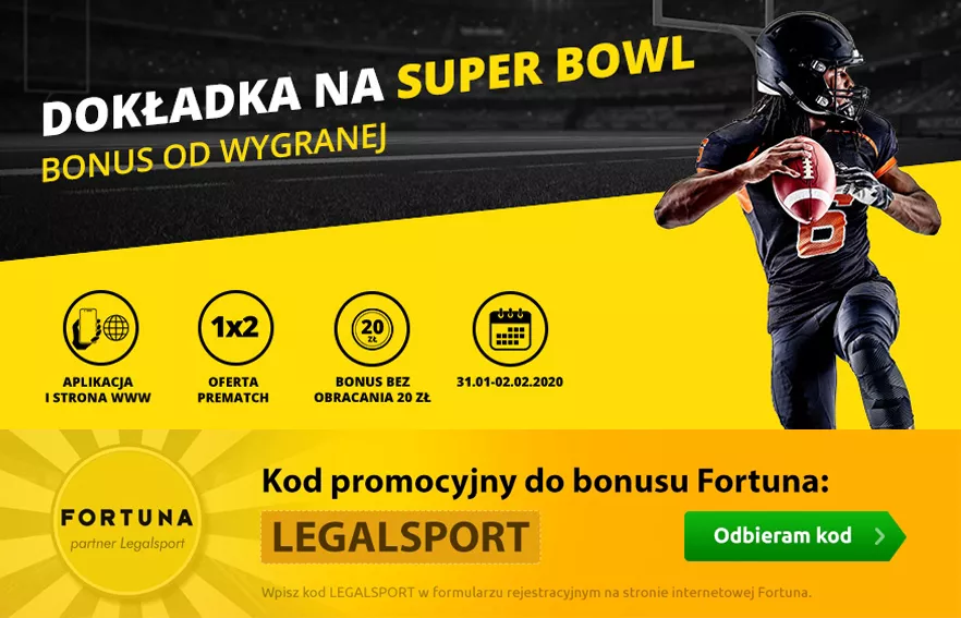 Promocja bukmacherska Fortun online - bonus 20 PLN za zwycięski kupon z selekcją na NFL