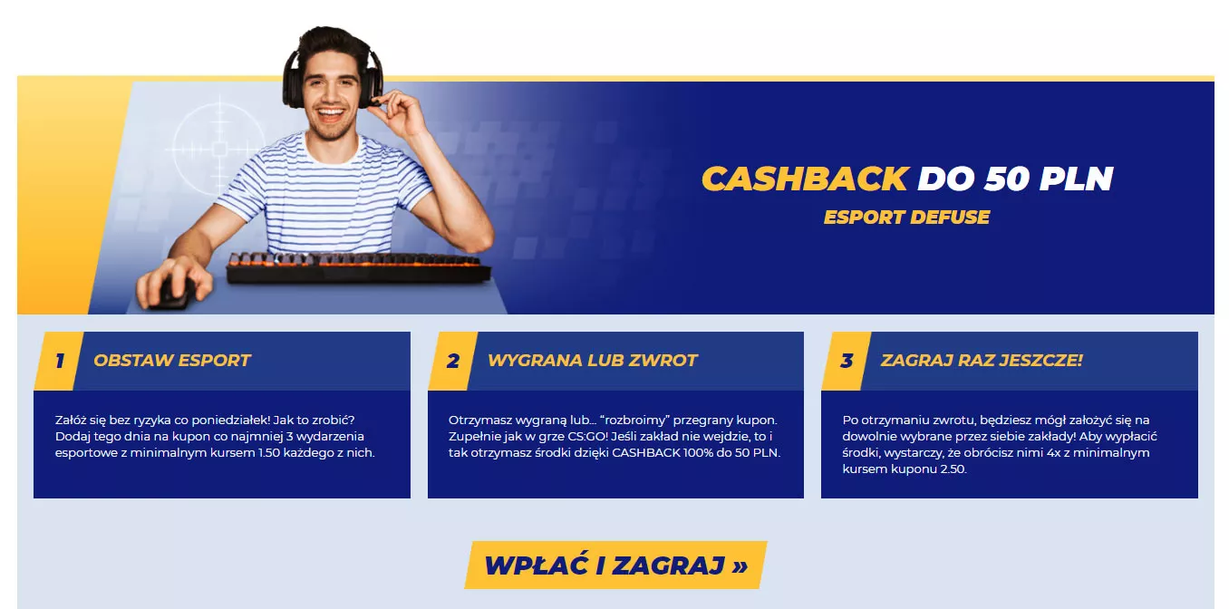 Promocja bukmacherska na esport. Przy zapisywaniu się nowy klient potrzebuje promokod.