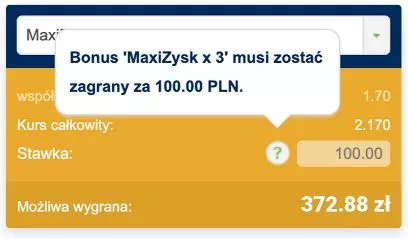 Kupon z mnożnikiem MaxiZysk należy postawić za kwotę równą kwocie depozytu