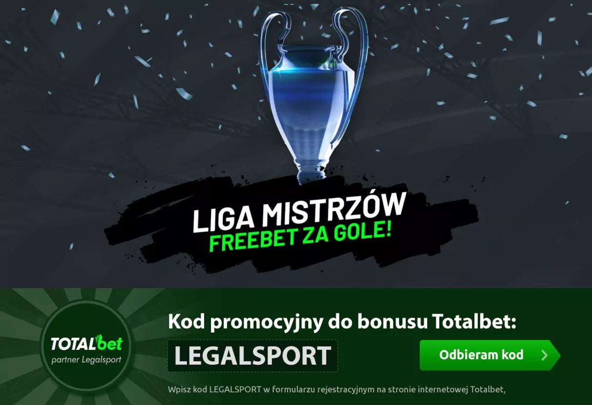 Za gole od Totalbet freebet 5 zł, natomiast 50 zł jest za rejestrację z kodem