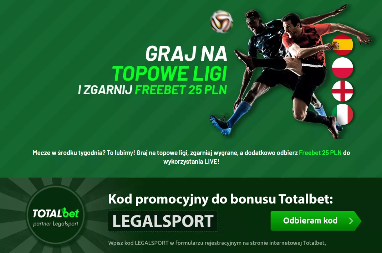 Bonus Totalbet na ligi TOP5 odbierzesz korzystając z kodu promocyjnego