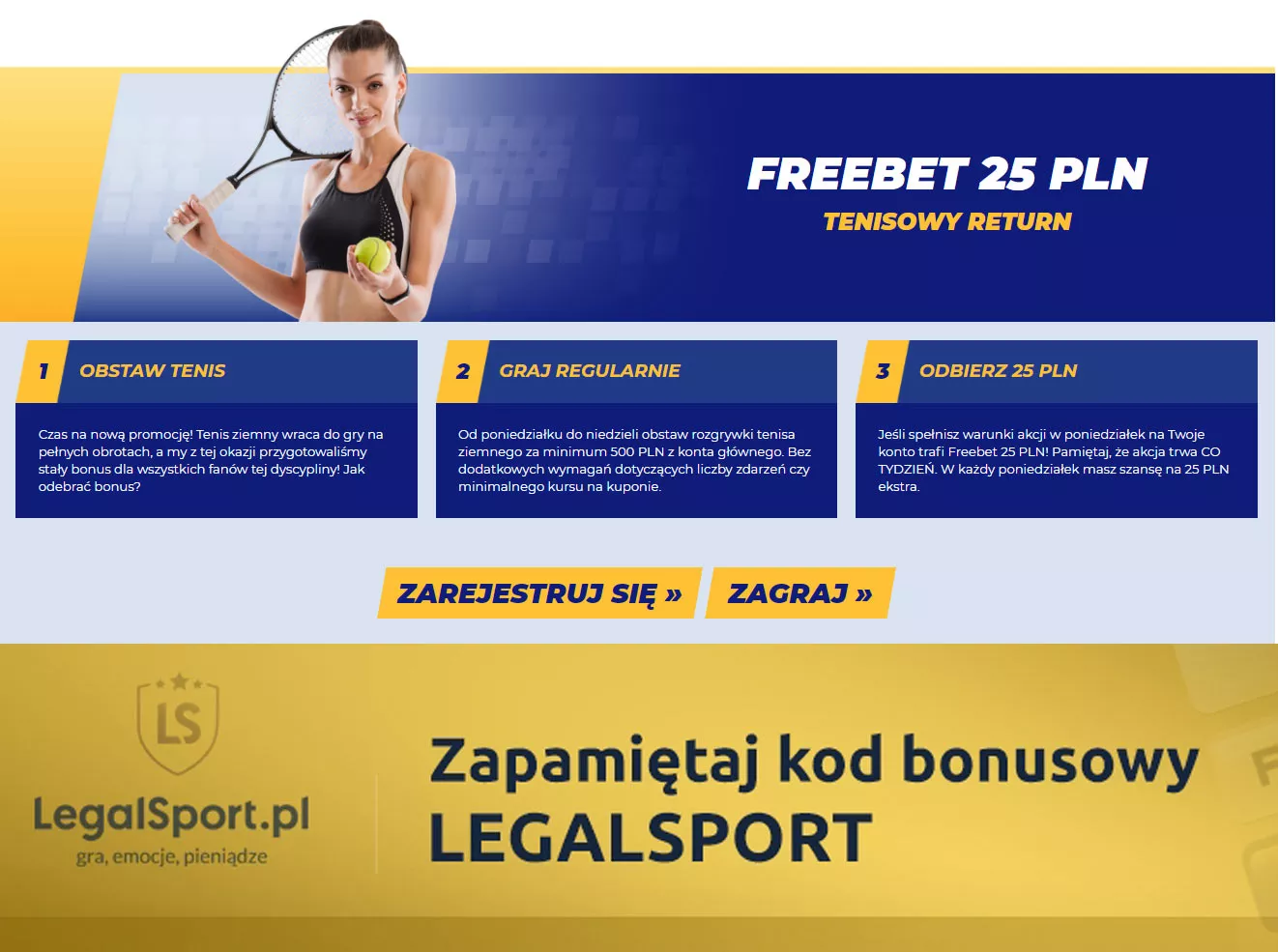 Freebet na tenis - załóż konto eWinner i wpisz kod promocyjny przy rejestracji