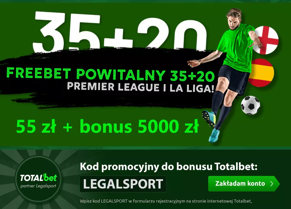 Wyższy freebet w Totalbet za kod promocyjny - kasa na ligi hiszpańską i angielską