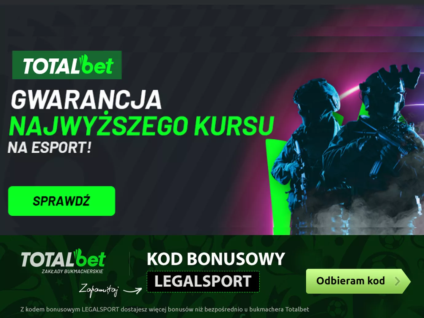 Gwarancja najwyższego kursu na e-sport w TOTALbet online