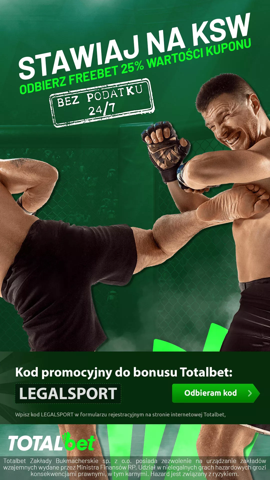 KSW bonus od Totalbet łącz z zakładem be podatku i kodem