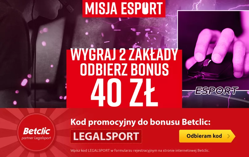 Misja e-sport Betclic - bonus 40 zł na e-sport + powitalny esportowy cashback 50 zł