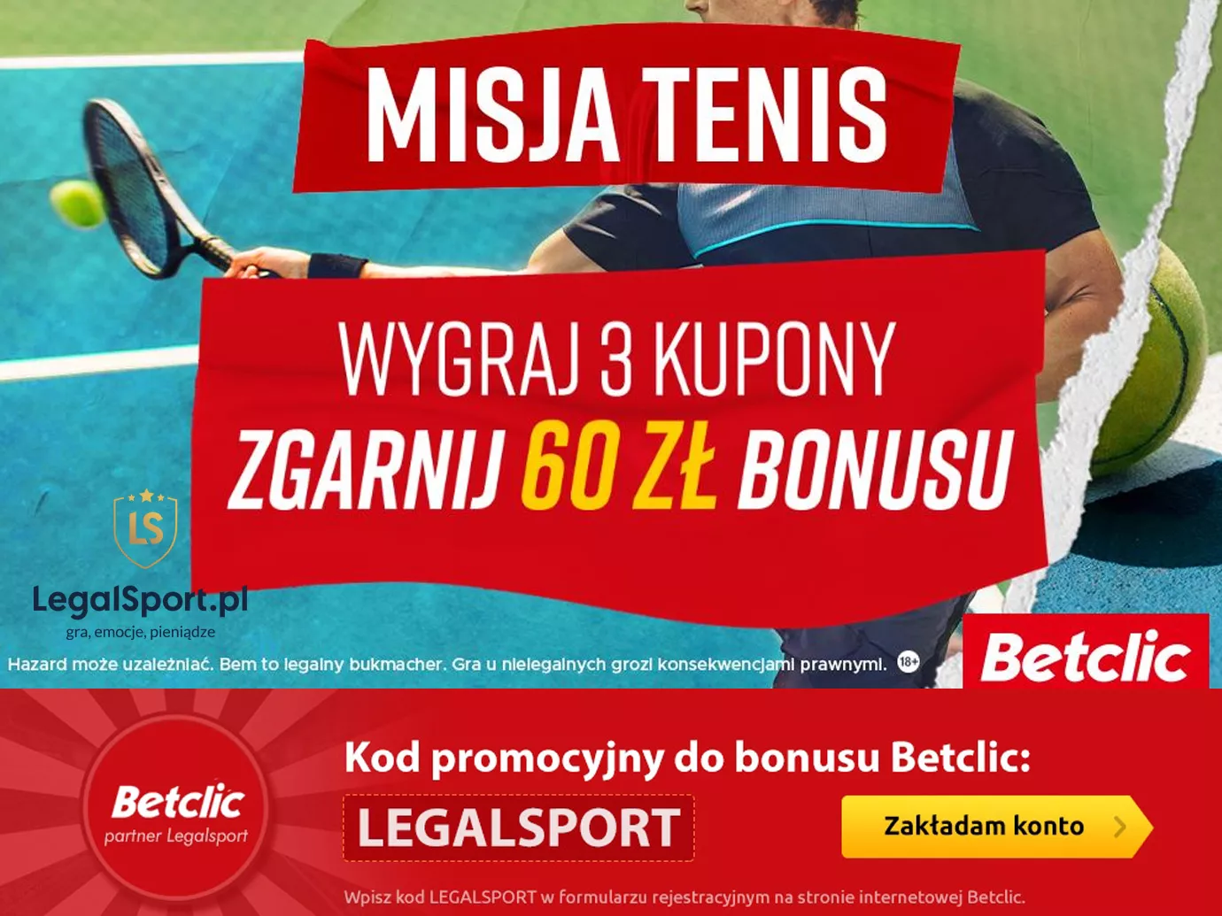 Misja Tenis - promocja bukmacherska u legalnego bukmachera Betclic Polska