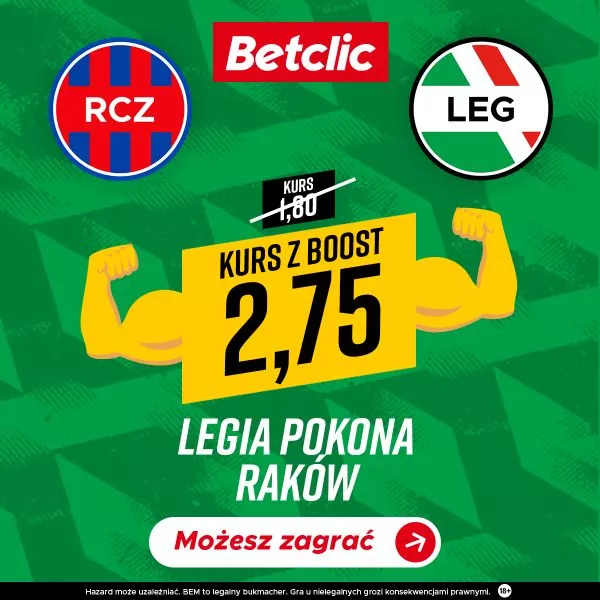 BOOST na mecz polskiej ekstraklasy: Raków Częstochowa vs Legia Warszawa
