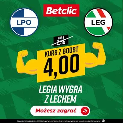 Boost Betclic na mecz Lech Poznań vs Legia Warszwa. Wysokie kursy na Ekstraklasę
