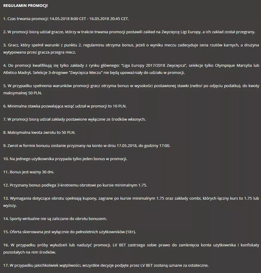 screen regulaminu promocji LVbet