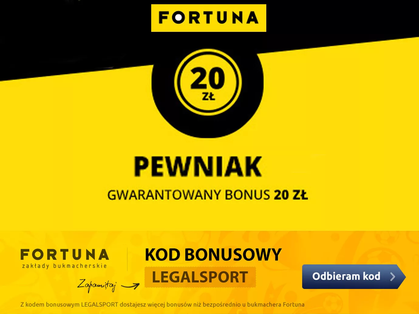 Pewniak Fortuna - gwarantowany bonus bukmacherski za aktywne typowanie