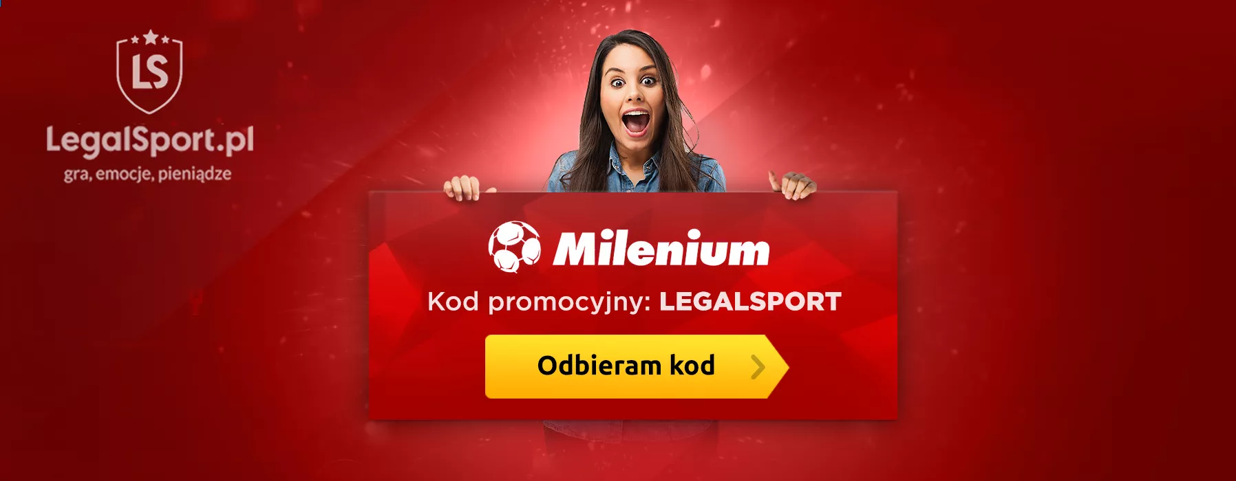 Baner z kodem do Milenium Zakłady Bukmacherski | Kod promocyjny od LegalSport.pl