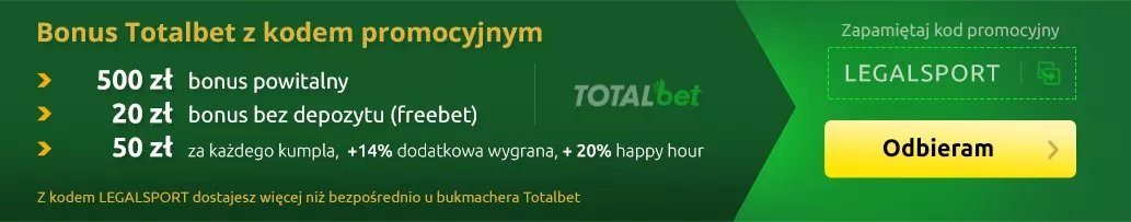 Bonus z kodem promocyjnym do bukmachera Totalbet Zakłady Bukmacherskie | Opcja maksymalna w wersji VIP