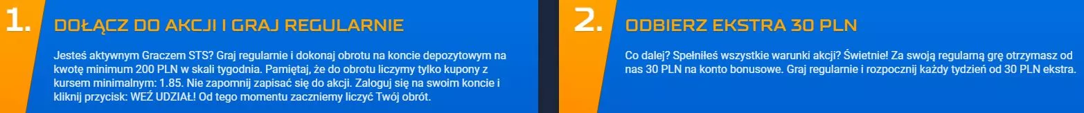 STS Zakłady Bukmacherskie - zasady promocji extra 30 zł co tydzień