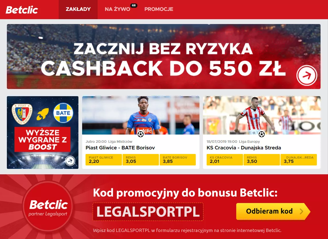 Bezpieczny bonus bez ryzyka Betclic 550 zł