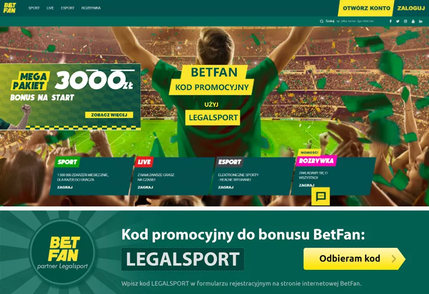Kod promocyjny do bukmachera Betfan z megapakietem bonusu