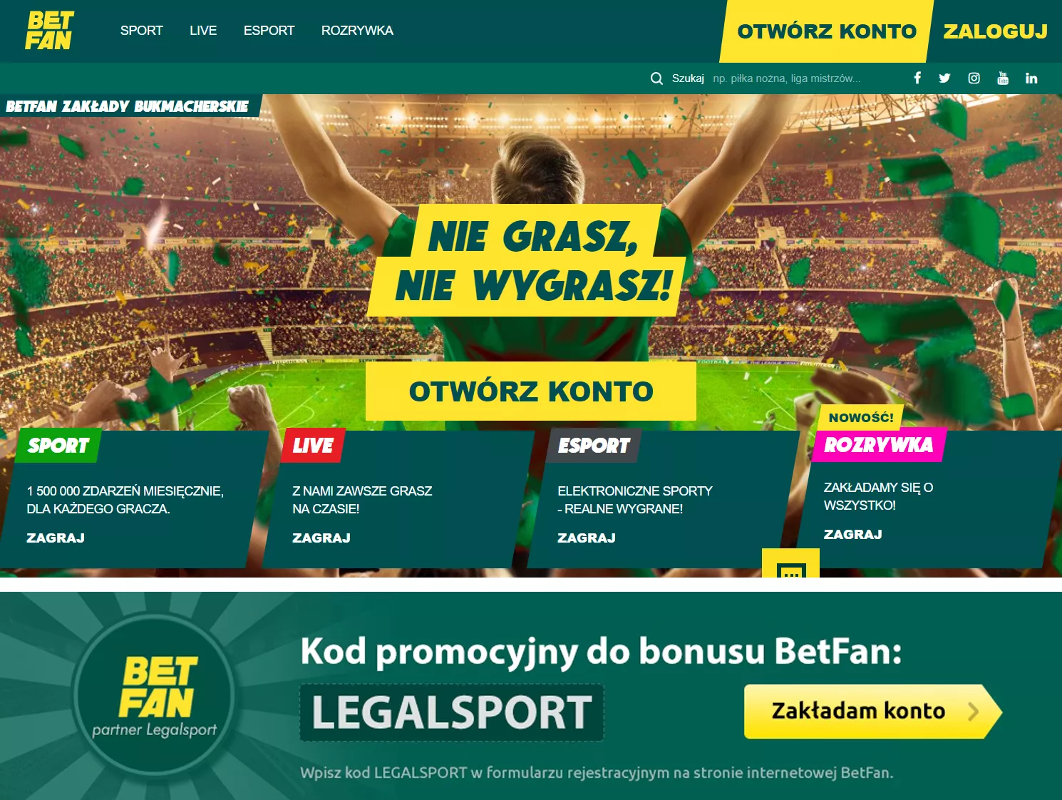 Rejestracja konta z bonusem Betfan za kod promocyjny