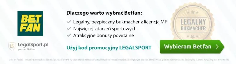 Baner z zaletami bukmachera Betfan | Rekomendacje dla Betfan + kod promocyjny do max. bonusów