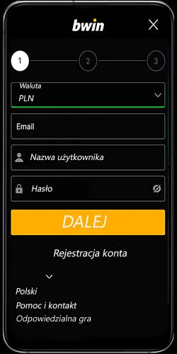 Formularz rejestracyjny w Bwin