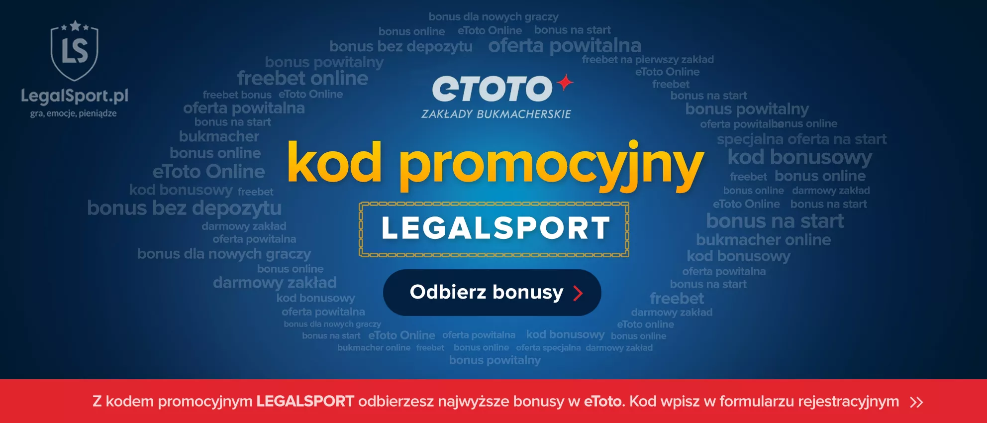 Baner informujący o mega zyskownym bonusie powitalnym dla nowych graczy w eToto
