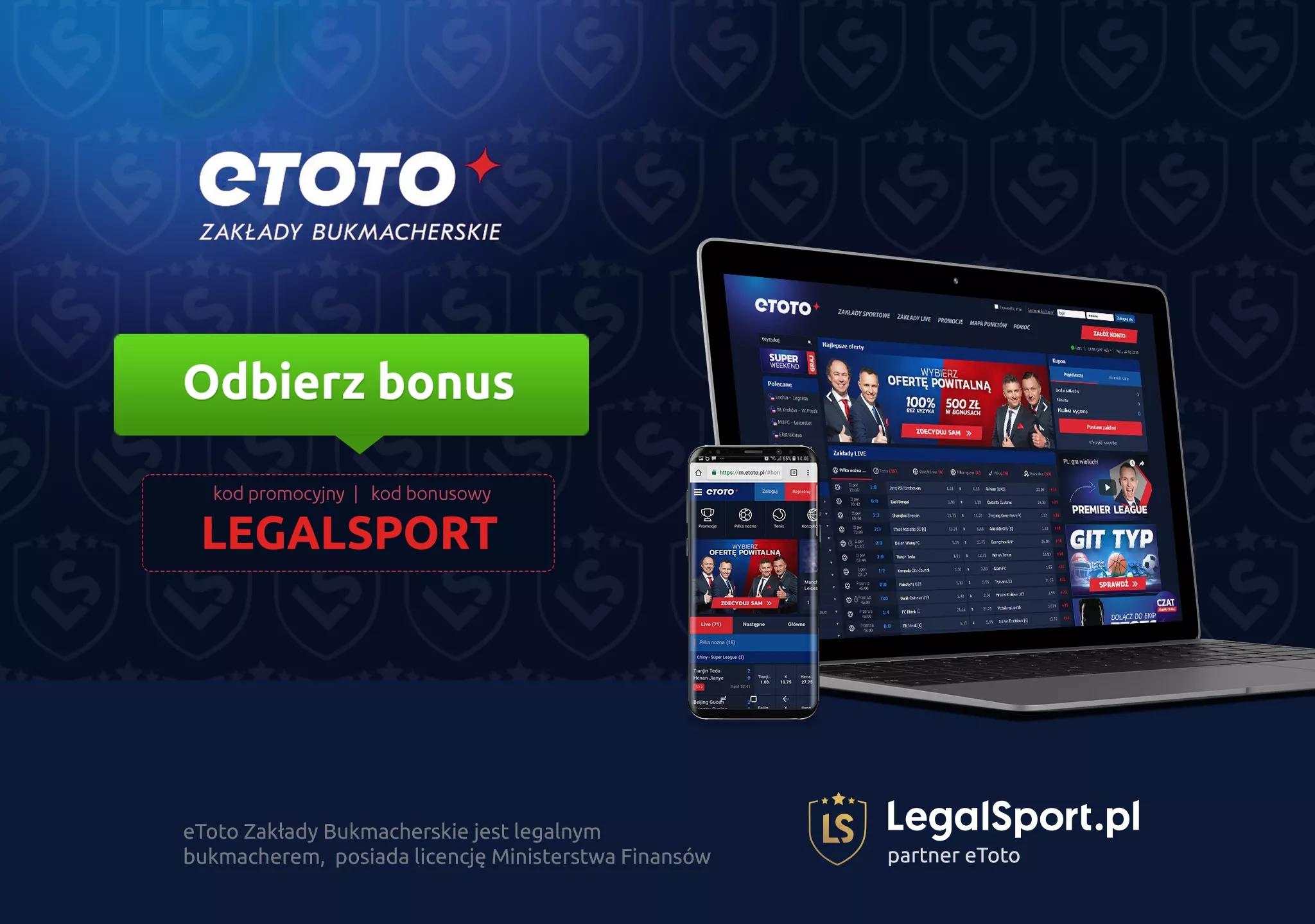 Strona interntowa eToto Online - przekierowanie do bonusu na start z kodem bonusowym