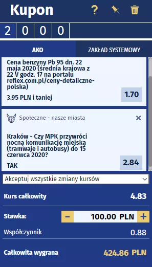 Cutom BET w eWinner - kupon z zakładami zgłoszonymi przez typerów