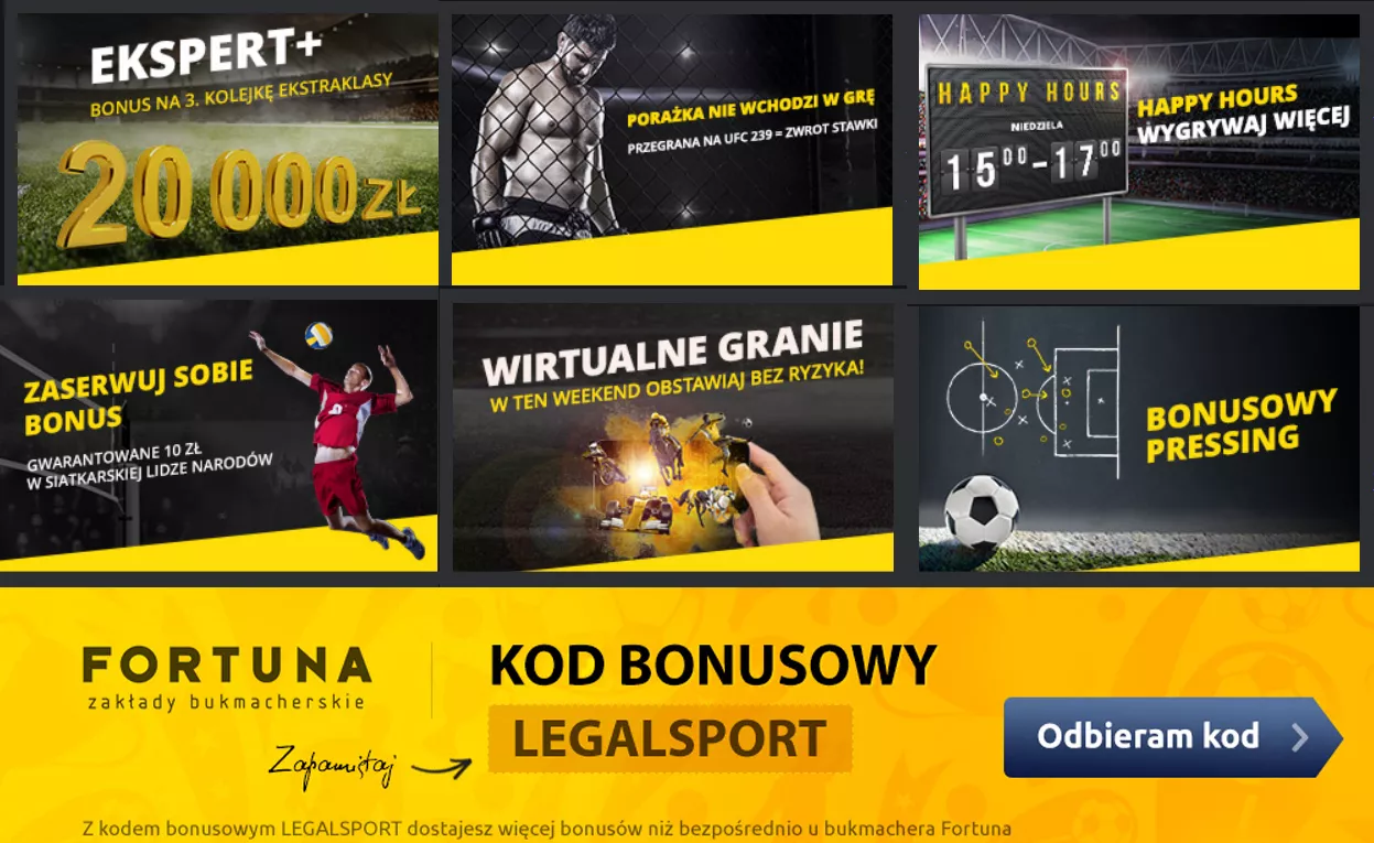 Promocje bukmacherskie w Fortuna Zakłady Bukmacherskie - infografika