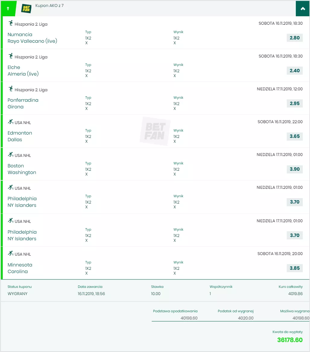 Bardzo wysokie kursy bukmacherskie na kuponie AKO - taśma za bonus z kodem
