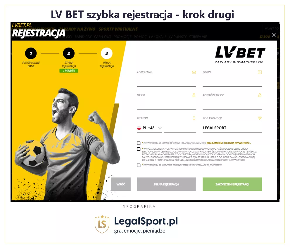 Drugi etap rejestracji Szybkiego LVKonta z kodem promocyjnym LEGALSPORT