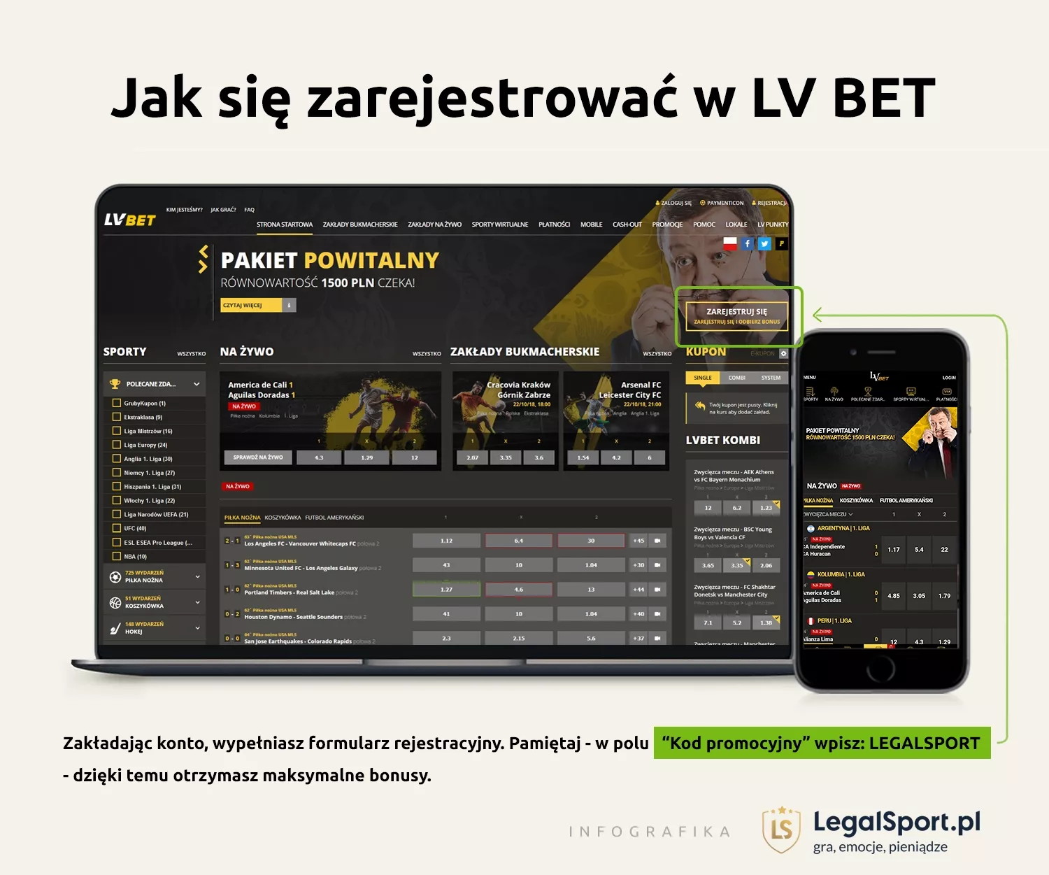Jak założyć nowe konto online z kodem rejestracyjnym  LVBET Zakłady Bukmacherskie (aktualny kod: LEGALSPORT)